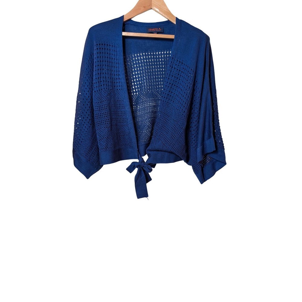 Joseph A Womens XL Royal Blue Pointelle Knit Cropped Tie Front Shrug Cardigan